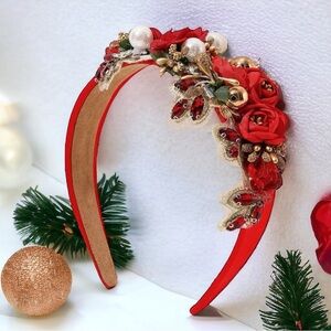 Festive Red Floral Rhinestone Headband: Enchant Your Holiday Look! 🎄 Brand New!